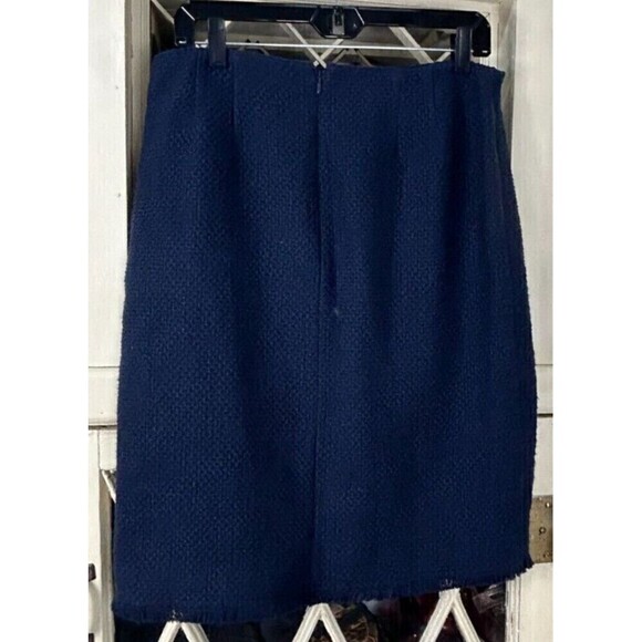 New Talbots Women 10 Skirt Navy Blue CottonTweed Faux Wrap Lined Logo Button T4 - Picture 4 of 12